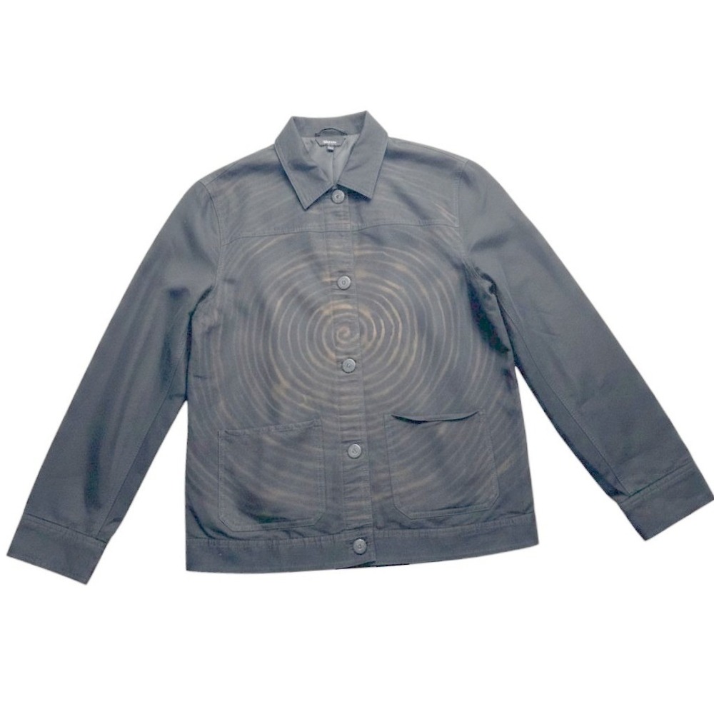 First Option Womens Size 12 Black Chore Jacket Bleach Wash Spiral  Button Up